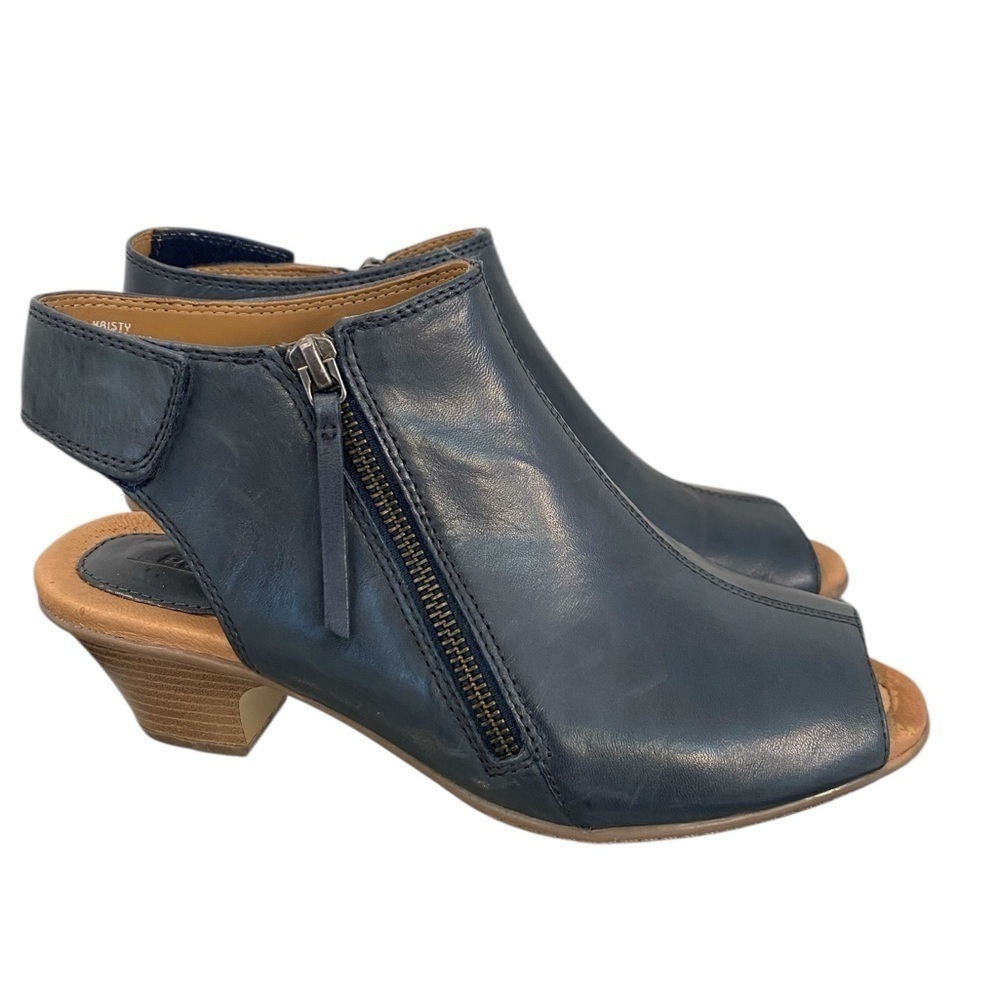 Earth Womens Kristy Blue Leather Peep Toe Sandals Heel